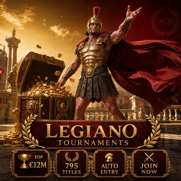 Campione trionfante dei Tornei Legiano che rivendica la vittoria del montepremi da €12M