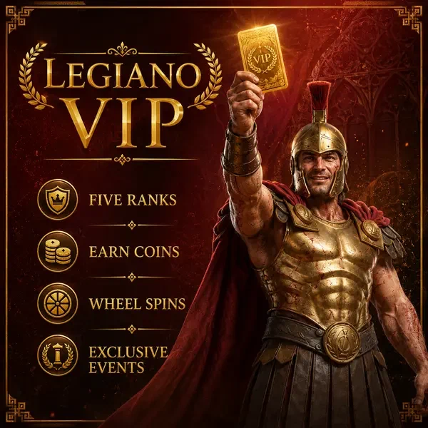 Campione trionfante che mostra la carta dorata VIP Legiano con ricompense fedeltà esclusive