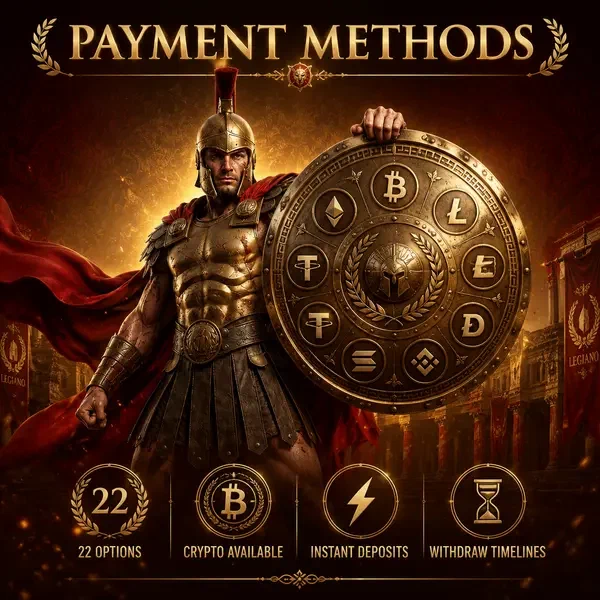 Campione Legiano che mostra scudo di bronzo con metodi di pagamento crypto al portale casinò sicuro